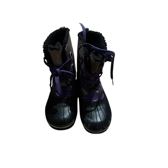Sorel Kids Waterproof Winter Boots Purple Glitter Insulated Snow Size 2 - Picture 2 of 8